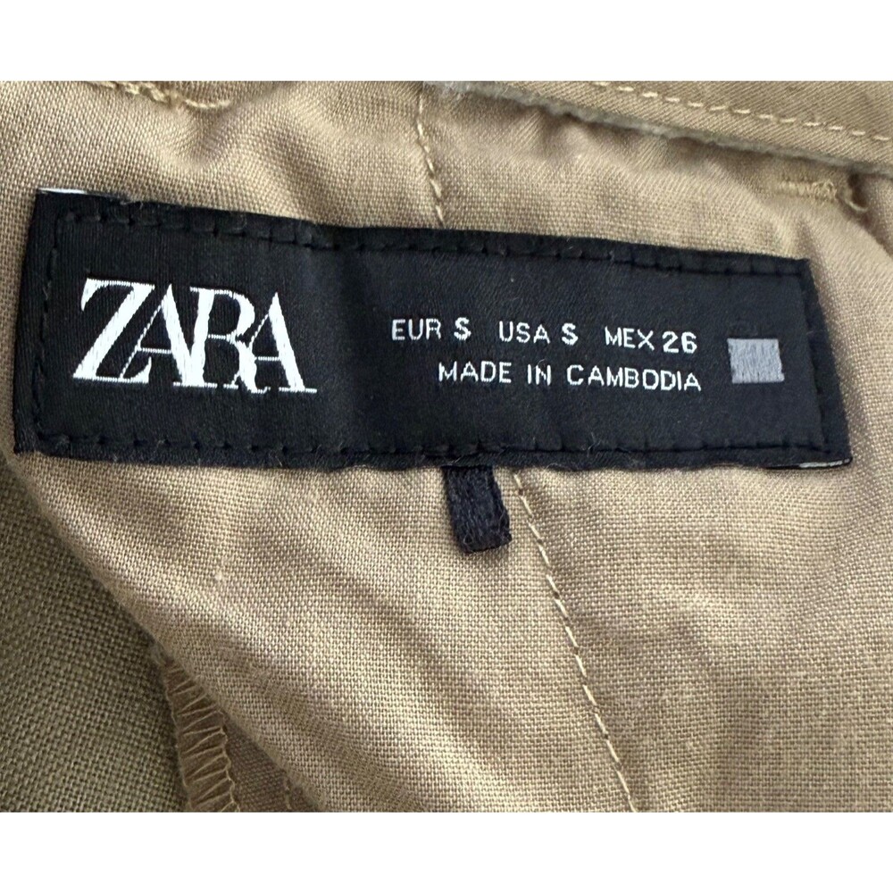 Zara Linen Wide Leg Pants Small Tan High Rise Minimalist Summer Coastal - Picture 6 of 7